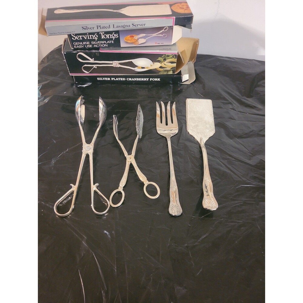 silver plated serving utensils jumbo & small tongs serving fork, lasagna